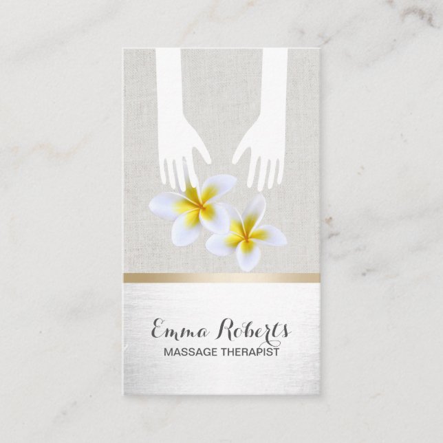Massage Therapy Healing Hands Silver Linen Spa Business Card (Front)