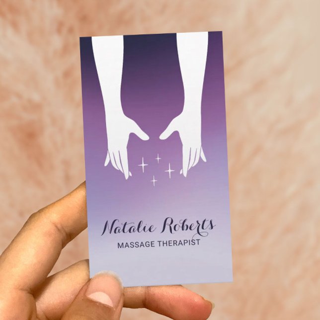 Massage Therapy Healing Hands Spa Purple Ombre Business Card (Creator Uploaded)