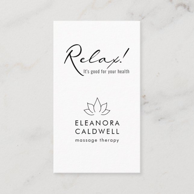 Massage Therapy Lotus Logo Black and White Business Card (Front)
