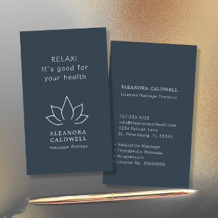 Massage Therapy Lotus Logo White on Charcoal Grey Business Card