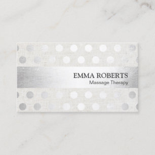 Massage Therapy Modern Silver Dots Faux Linen Business Card