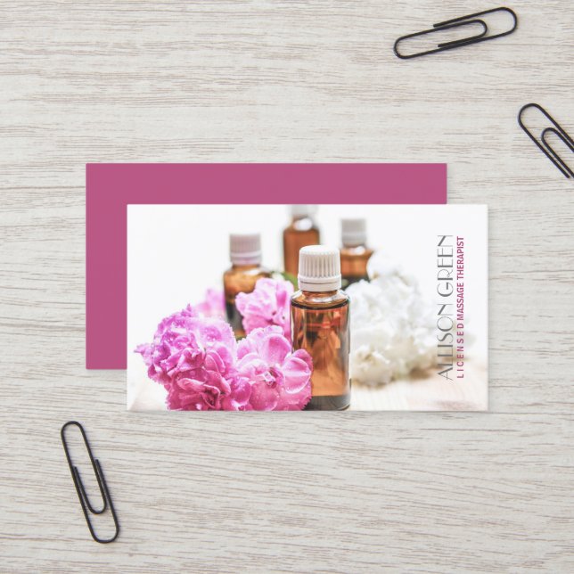Massage Therapy Natural Essential Oil Aromatherapy Business Card (Front/Back In Situ)