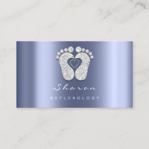 Massage Therapy Reflexology Blue Grey Glitter Feet Business Card