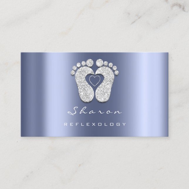 Massage Therapy Reflexology Blue Grey Glitter Feet Business Card (Front)