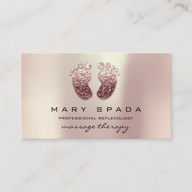 Massage Therapy Reflexology Feet Pink Rose Gold Business Card (Front)