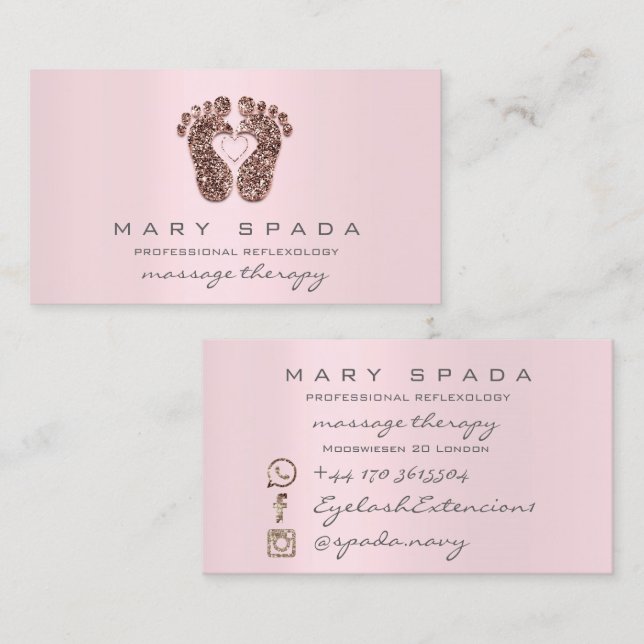 Massage Therapy Reflexology Feet Pink Rose Pink Business Card (Front/Back)