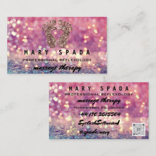 Massage Therapy Reflexology Feet Rose Glitter QR  Business Card