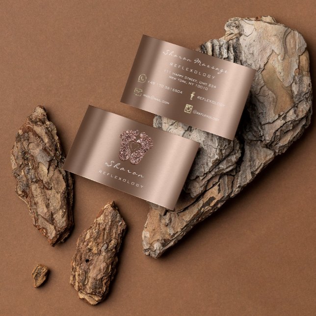 Massage Therapy Reflexology Rose Gold Glitter Feet Business Card (Massage Therapy Reflexology Rose Gold Glitter Feet Business Card)