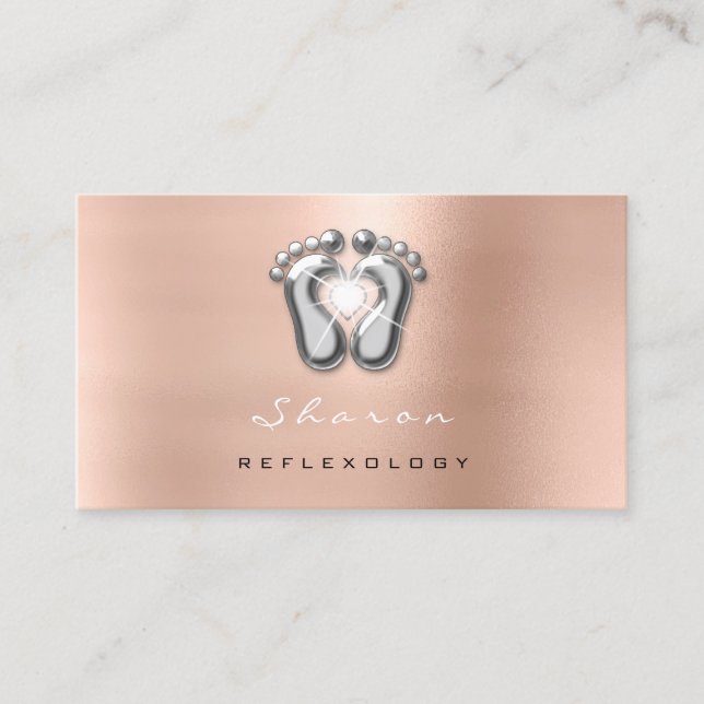 Massage Therapy Reflexology Rose Gold Grey Spark Business Card (Front)