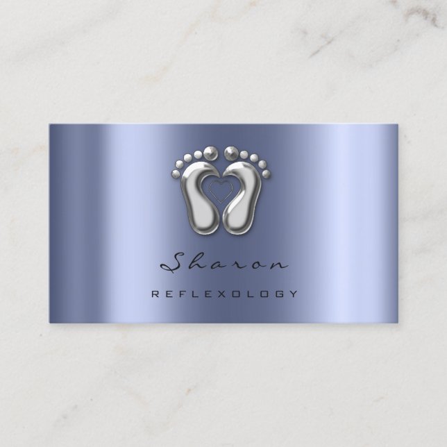 Massage Therapy Reflexology Silver Grey Blue Navy Business Card (Front)