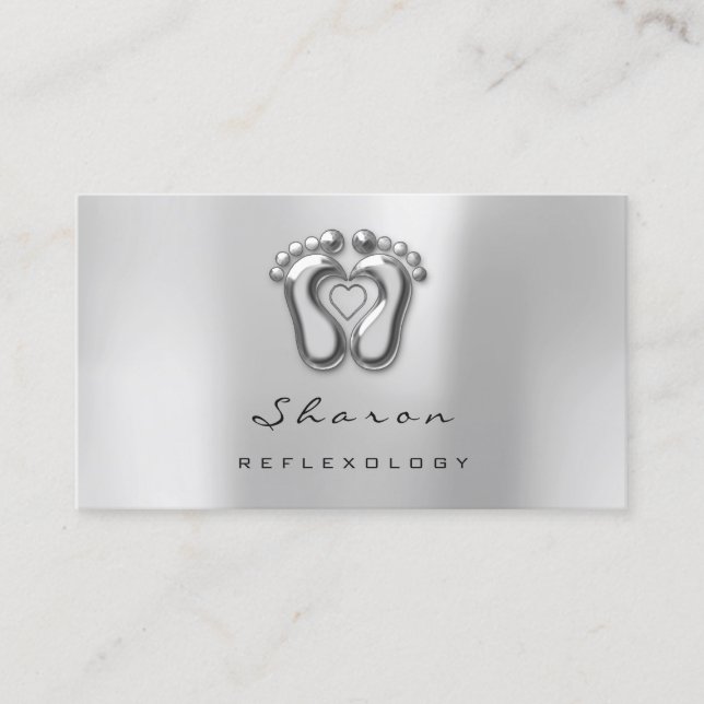 Massage Therapy Reflexology Silver Grey Grey Business Card (Front)
