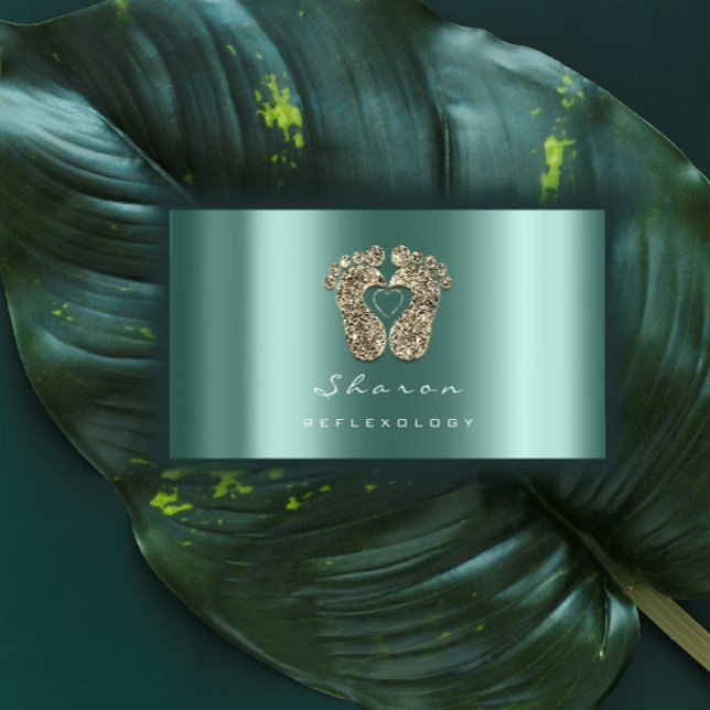 Massage Therapy Reflexology Teal Gold Glitter Feet Business Card (Massage Therapy Reflexology Teal Gold Glitter Feet Business Card)