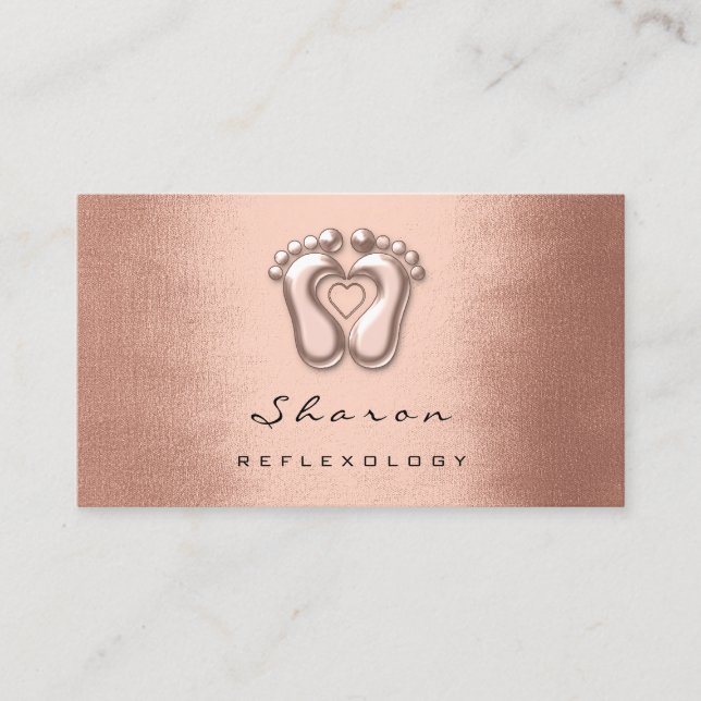 Massage Therapy Reflexology Therapist Copper Rose Business Card (Front)
