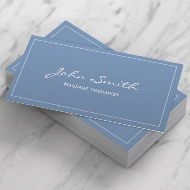 Massage Therapy Simple Plain Blue Business Card (Creator Uploaded)