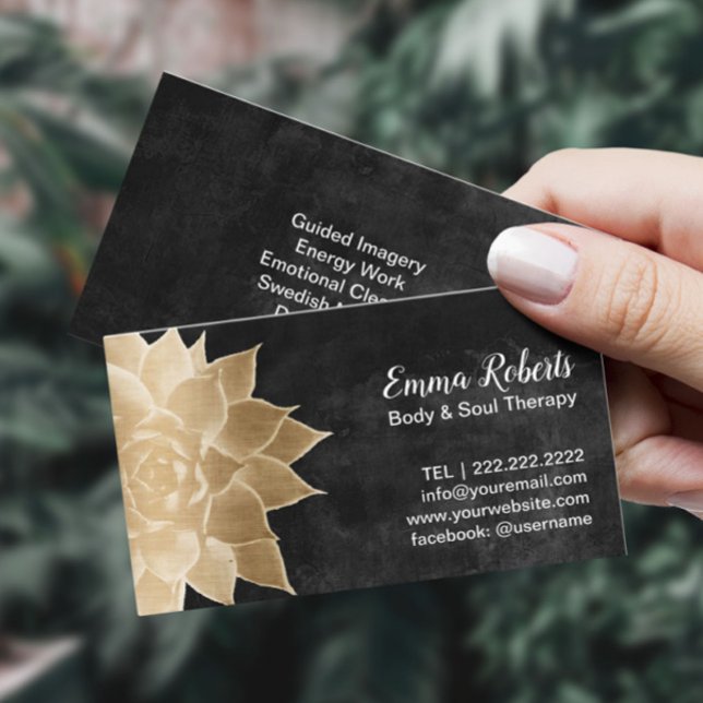 Massage Therapy Spa Gold Floral Rustic Chalkboard Business Card (Creator Uploaded)