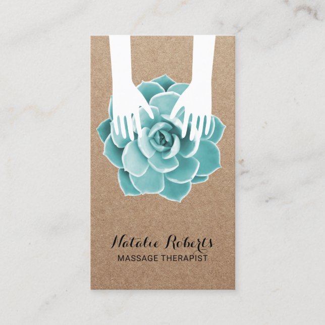 Massage Therapy Succulent Spa Rustic Kraft Business Card (Front)