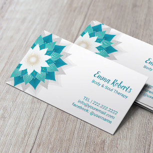 Massage Therapy Teal Lotus Flower Yoga Spa Salon Business Card