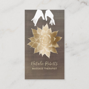 Massage Therapy Vintage Healing Hands Gold Flower Business Card
