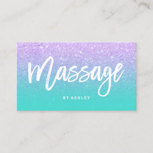 Massage typography lavender glitter turquoise business card