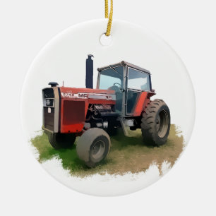 Massey Ferguson Red Tractor in the Field Ceramic Tree Decoration