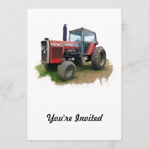 Massey Ferguson Red Tractor in the Field Invitation