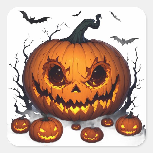 Massive Halloween Pumpkin With Glowing Eyes 👻 Square Sticker (Front)