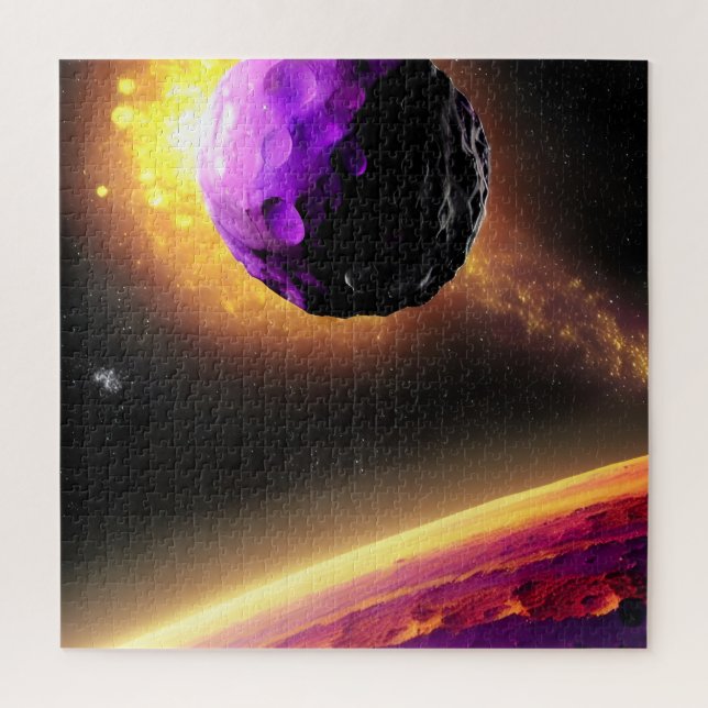 Massive Purple Comet Spiralling Towards Pink Plane Jigsaw Puzzle (Vertical)