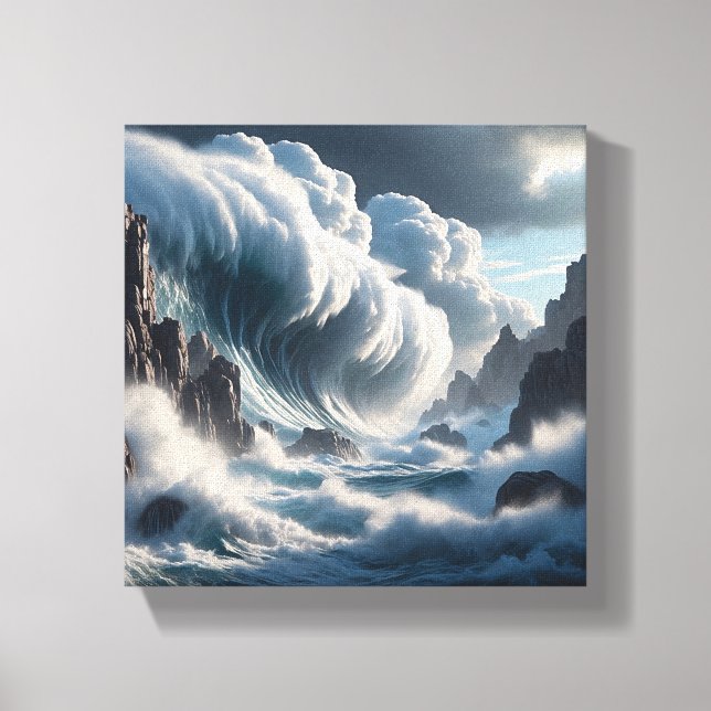 Massive Waves Crashing Against Towering Vertical  Canvas Print (Front)