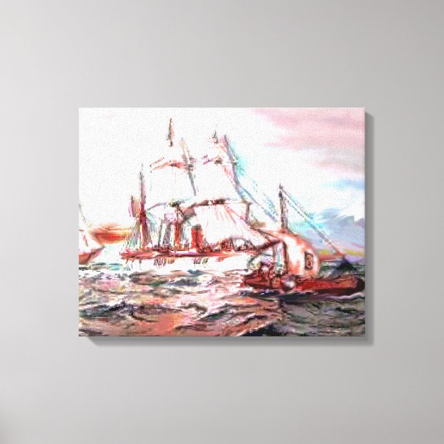 "Masted Ships at Sunset" Canvas Print (Front)