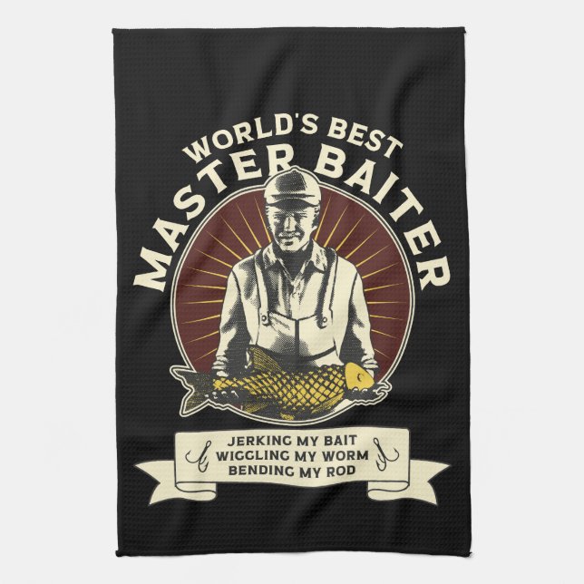 master baiter funny fishing tea towel (Vertical)