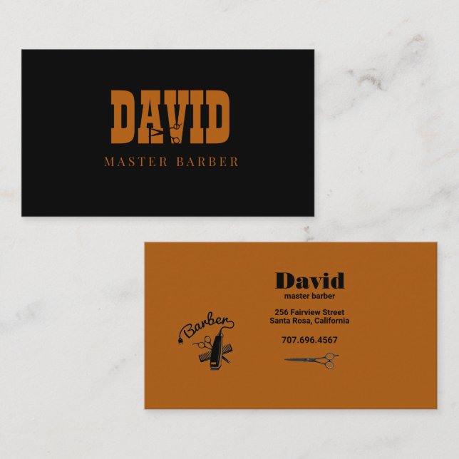 Master Barber Stylist Black & Gold Business Card (Front/Back)