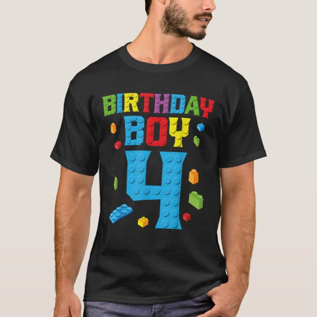 Master Builder 4th Birthday Boy 4 Four Year Buildi T-Shirt (Front)