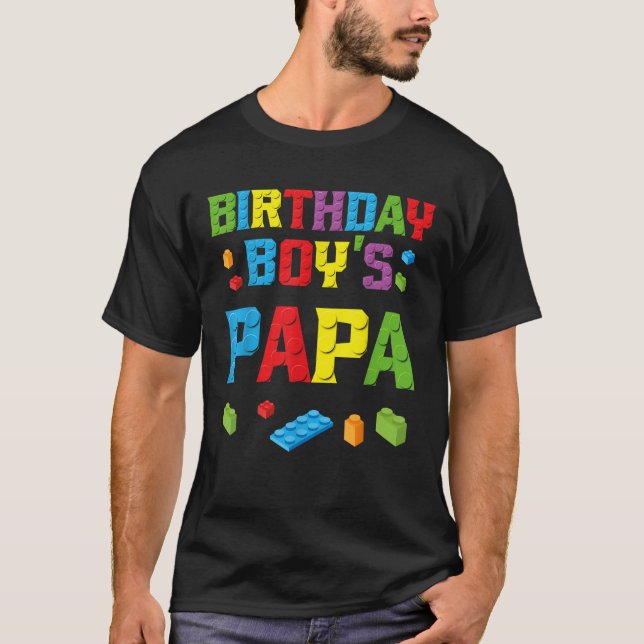 Master Builder Birthday Boy s Papa Building Bricks T-Shirt (Front)