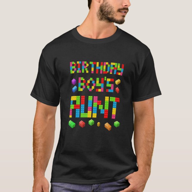 Master Builder Birthday Boy's Aunt Building Bricks T-Shirt (Front)