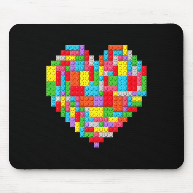 Master Builder Block Brick Building Heart Valentin Mouse Mat (Front)