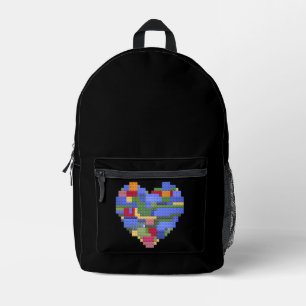 Master Builder Block Brick Building Heart Valentin Printed Backpack