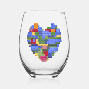 Master Builder Block Brick Building Heart Valentin Stemless Wine Glass