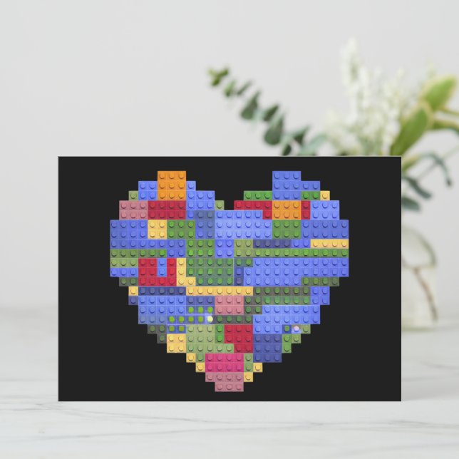Master Builder Block Brick Building Heart Valentin Thank You Card (Standing Front)