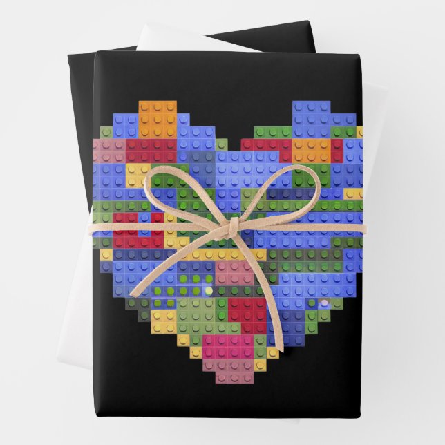 Master Builder Block Brick Building Heart Valentin Wrapping Paper Sheet (In situ)