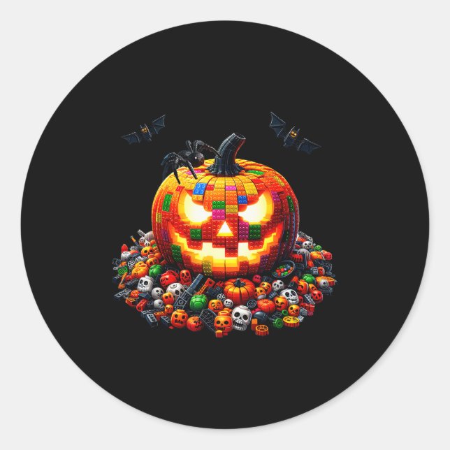 Master Builder Blocks Bricks Building Pumpkin Hall Classic Round Sticker (Front)