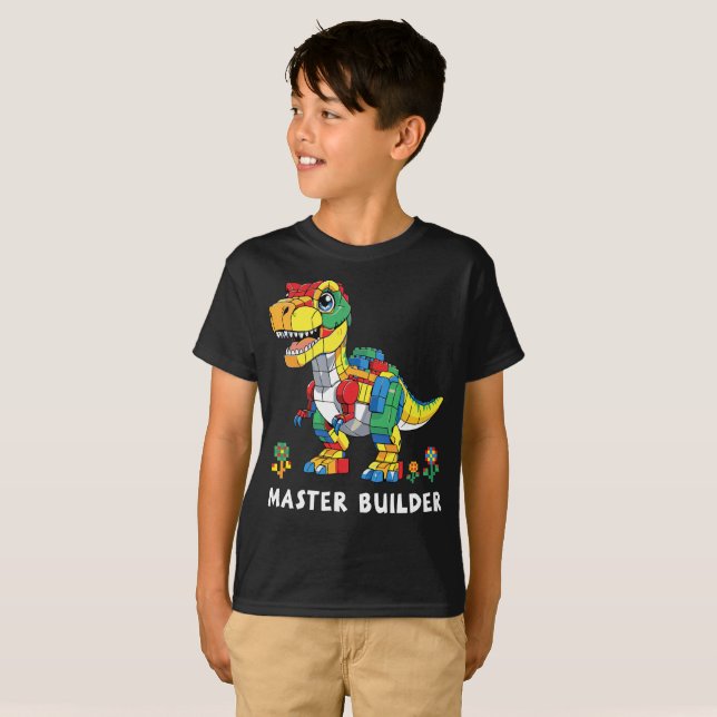 Master Builder Building Blocks Brick Dinosaur T-Shirt (Front Full)