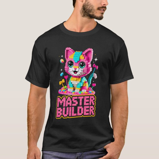 Master Builder Cat Lover Building Bricks Blocks Ki T-Shirt (Front)