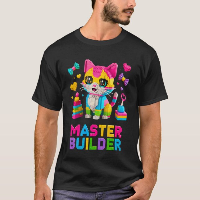 Master Builder Cat Lover Building Bricks Blocks Ki T-Shirt (Front)