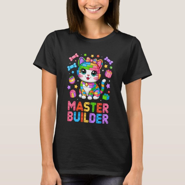 Master Builder Cat Lover Building Bricks Blocks Ki T-Shirt (Front)