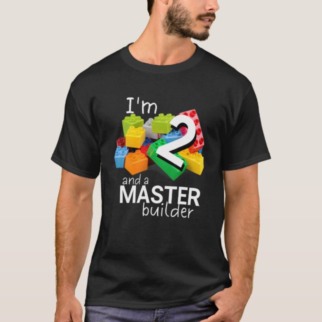 Master Builder Cute Block Building 2nd Birthday Fo T-Shirt (Front)