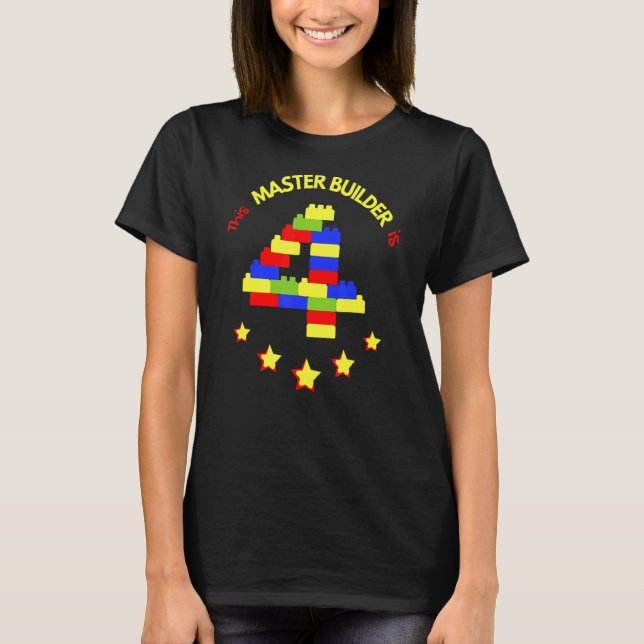 Master Builder Cute Block Building 4th Birthday Bo T-Shirt (Front)