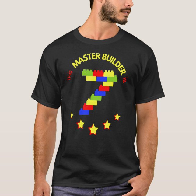Master Builder Cute Block Building 7th Birthday Bo T-Shirt (Front)