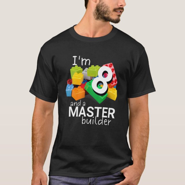 Master Builder Cute Block Building 8th Birthday Bo T-Shirt (Front)