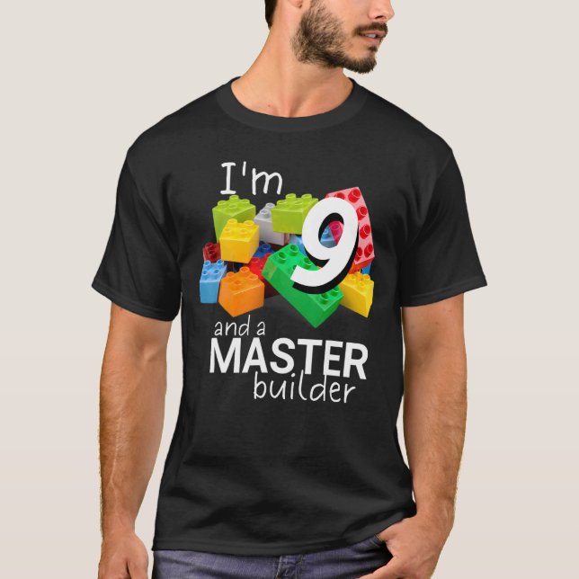 Master Builder Cute Block Building 9th Birthday Bo T-Shirt (Front)