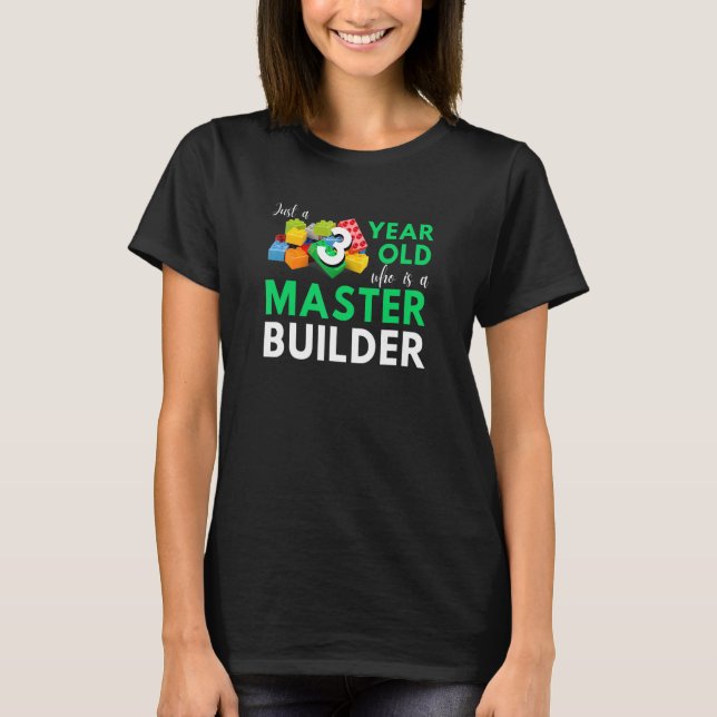 Master Builder Cute Block Building Boy 3rd Birthda T-Shirt (Front)